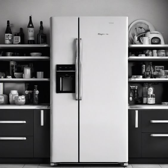 Family in a kitchen using a side-by-side refrigerator for meal preparation