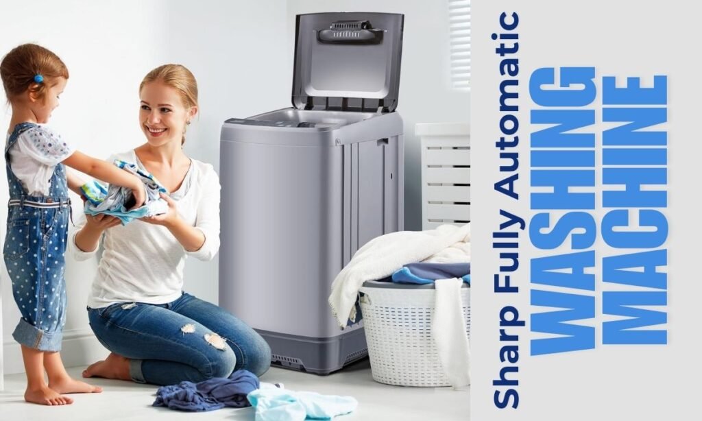 Sharp fully automatic washing machine featuring user-friendly controls, advanced wash programs, and energy-efficient inverter technology for effective laundry.