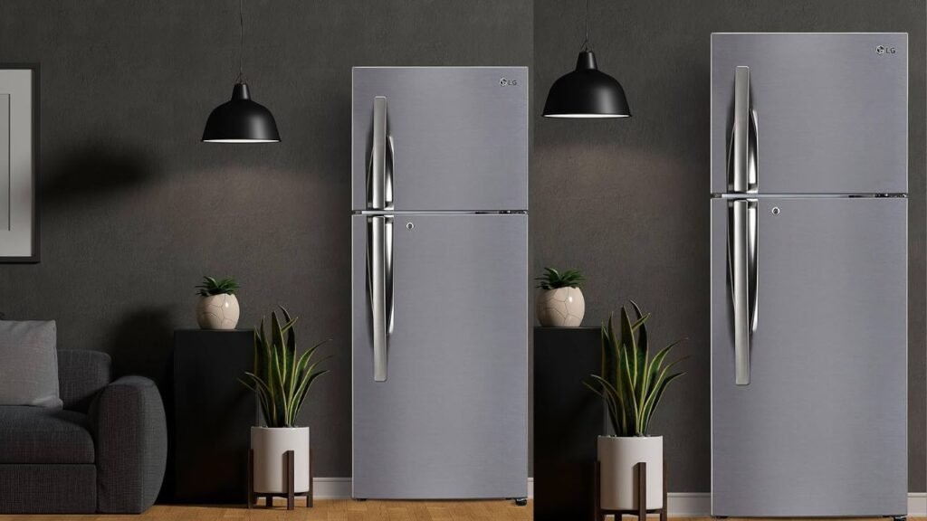 Modern double door refrigerator with spacious storage and sleek design