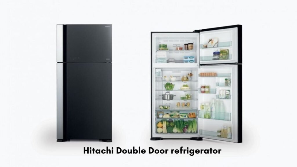 Sleek Hitachi Double Door Refrigerator in a Modern Kitchen Setting.